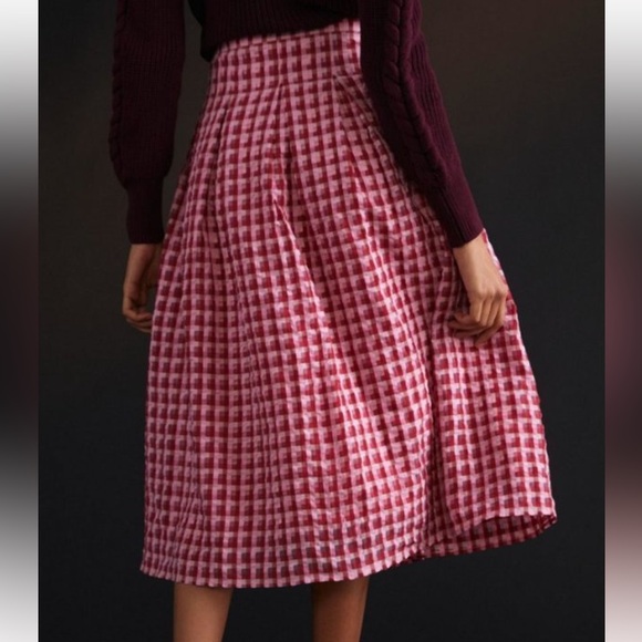 Anthropologie Eva Franco Textured Plaid  Pink Midi Skirt - Regular& Petite - Picture 3 of 4